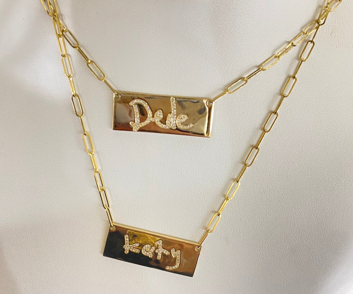 Custom Handwritten Diamond Bar Necklace
