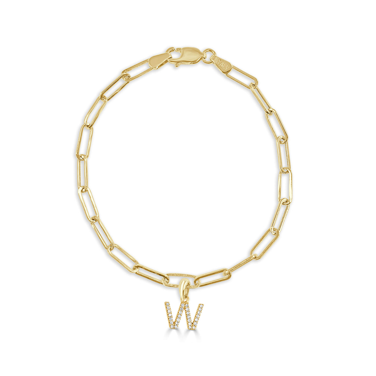 Tezza Paperclip Chain Bracelet w/ Diamond Initial Charm 14K White Gold / 6 initials