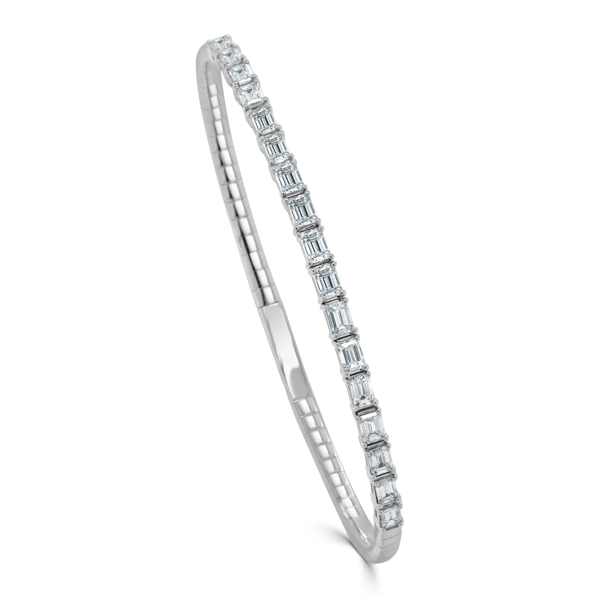 Lea East to West Emerald Cut Diamond Flexible Bangle Bracelet 2.26 ctw