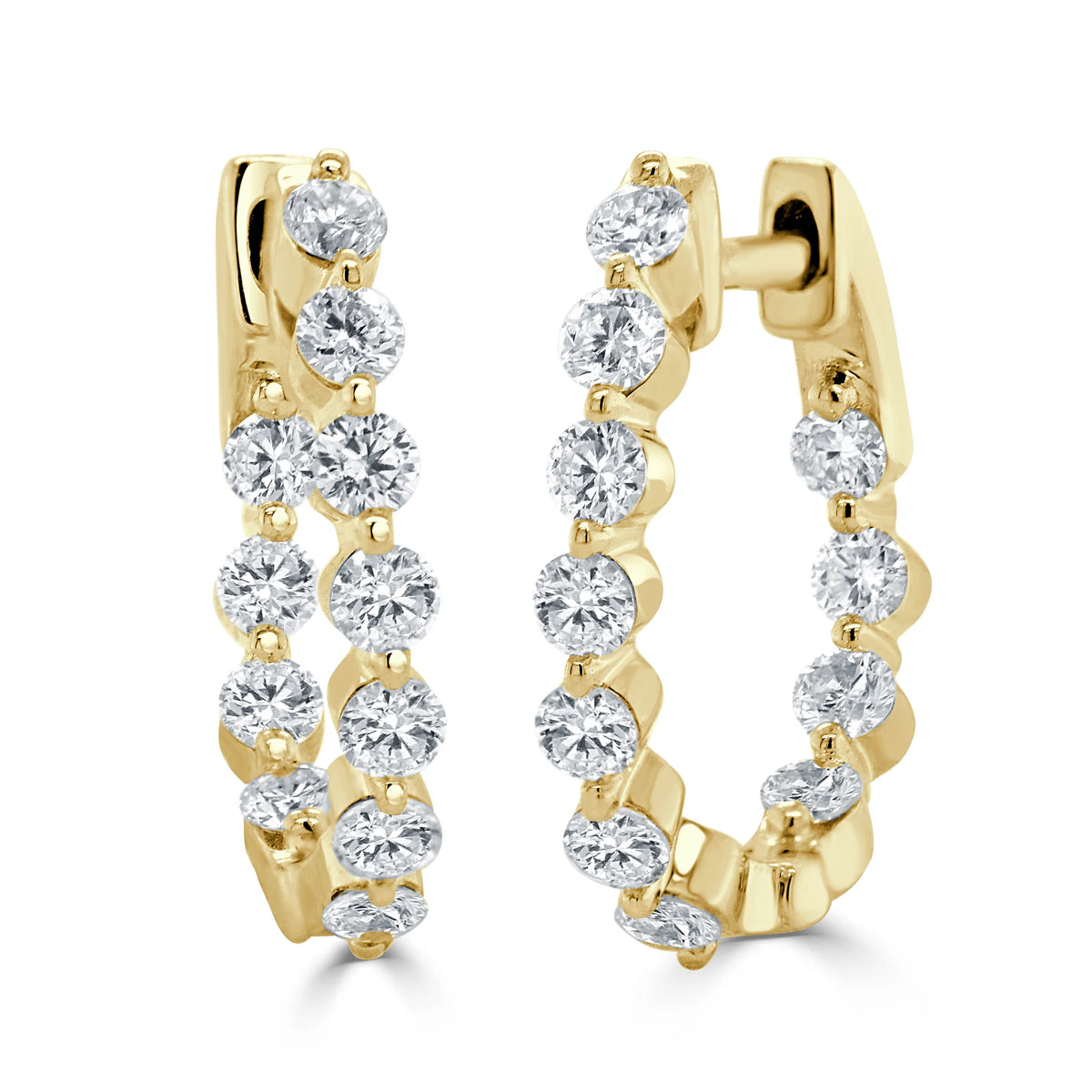 14K Yellow Gold Double Huggie Diamond Earrings