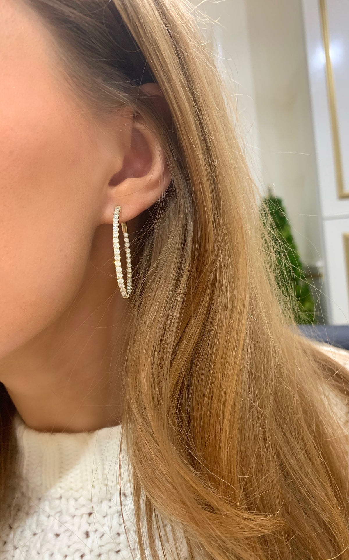 Ellerie Diamond Oval Hoop Earrings YG