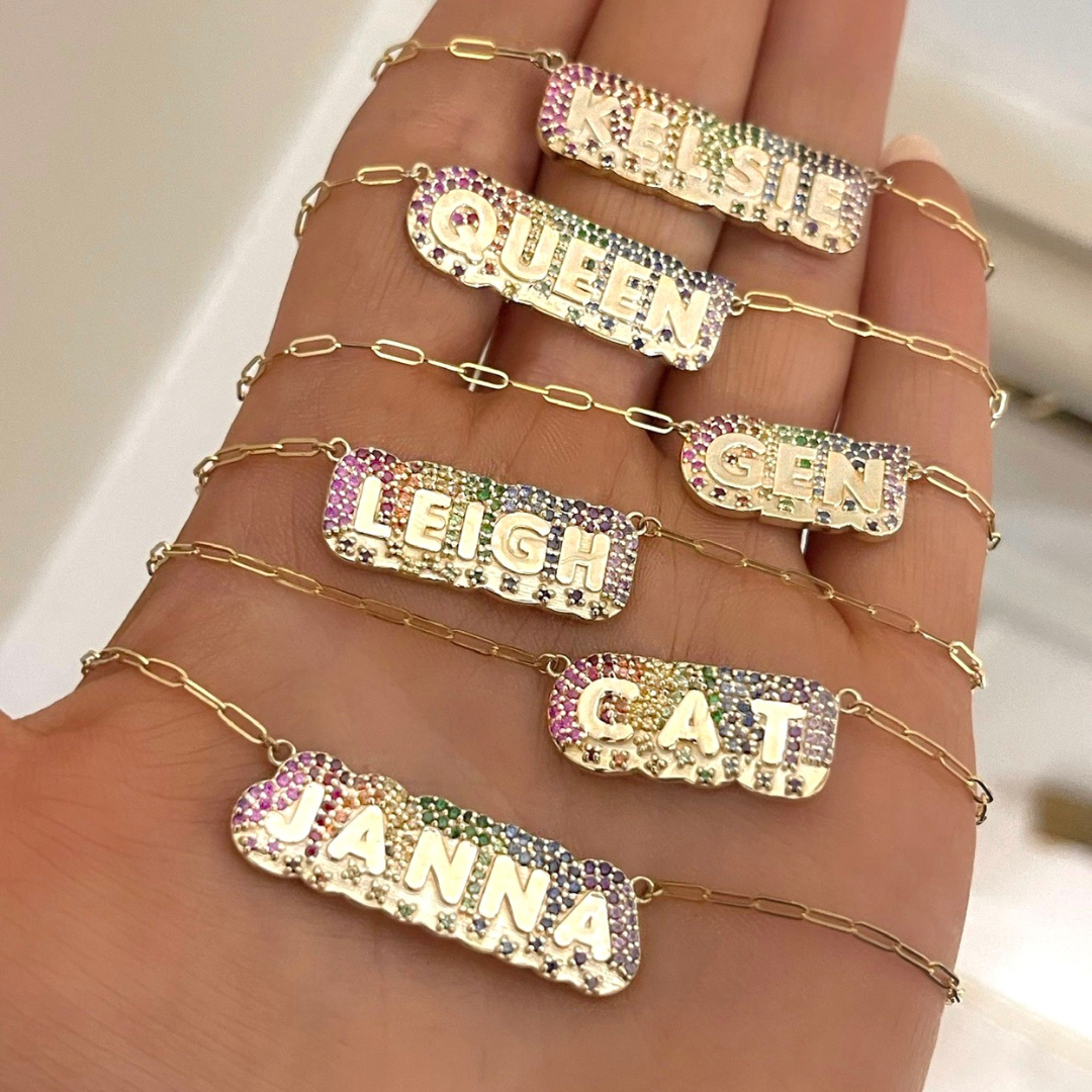 Names With Rhinestone Rainbow Gemstone Name Necklace | RW Fine Jewelry – RWFJ