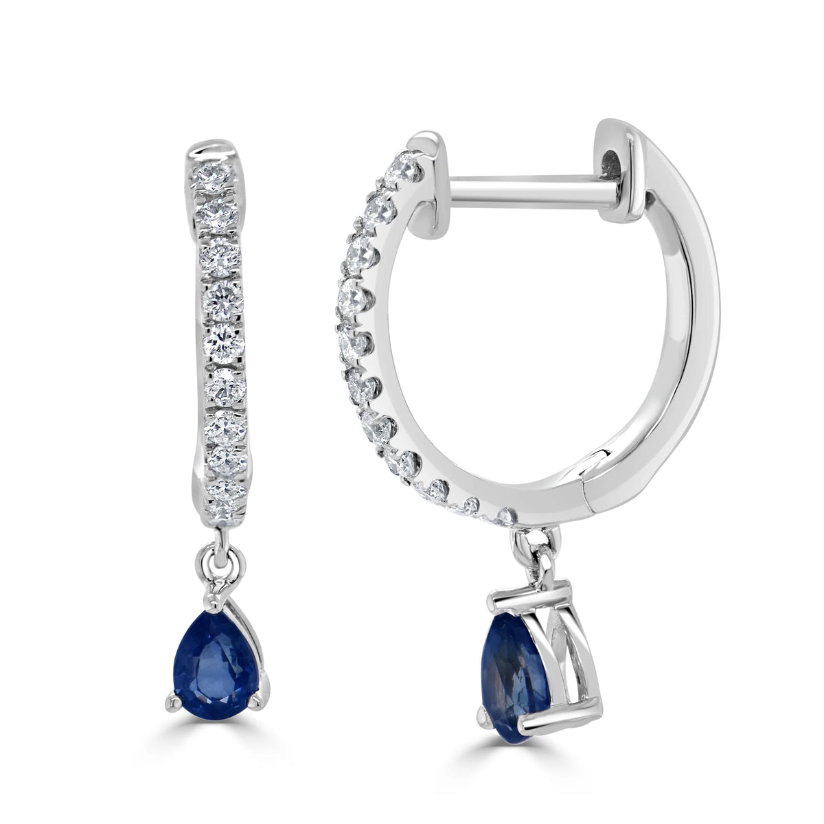 Pear Drop Birthstone and Diamond Huggie Earrings
