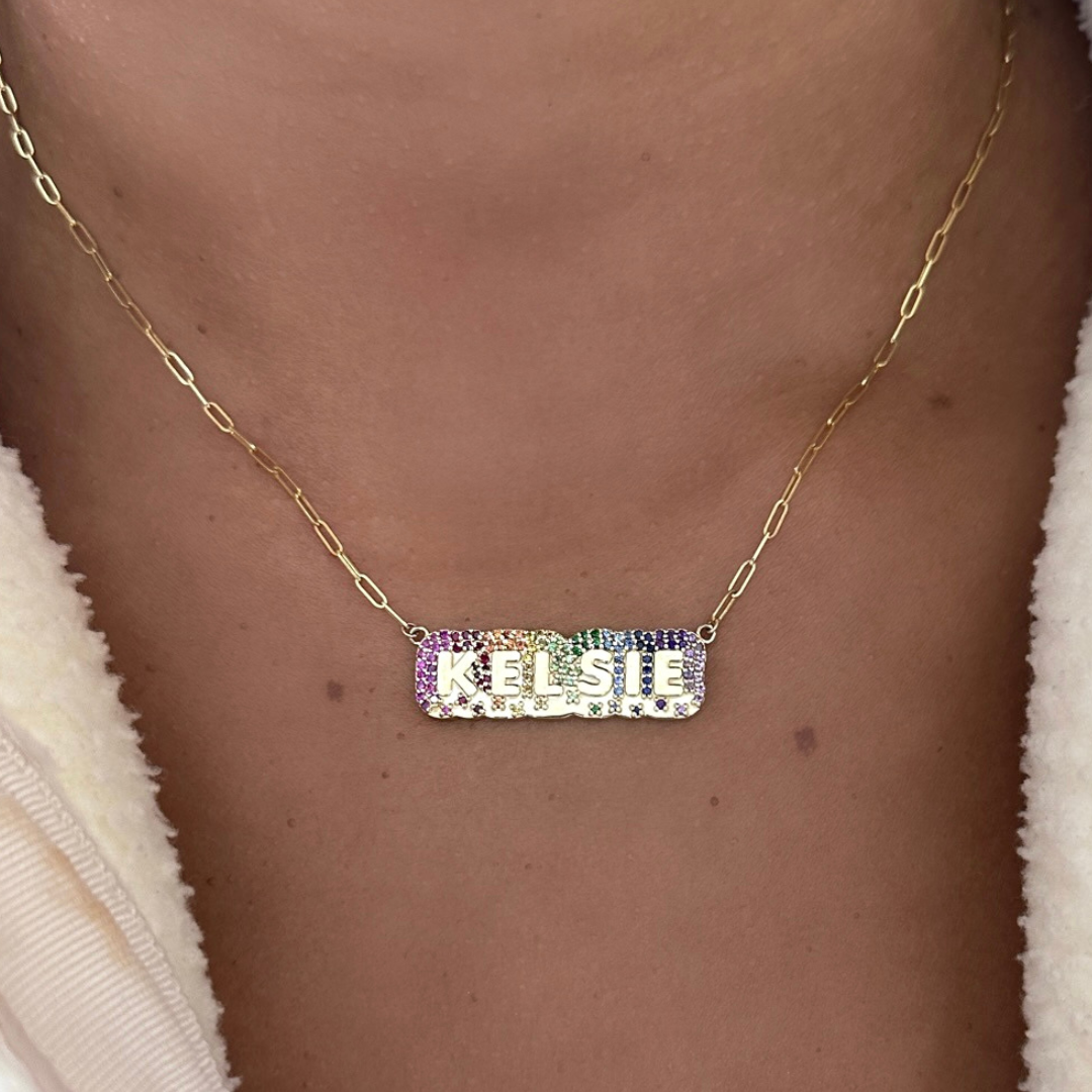 Custom Rainbow Gemstone Name Necklace Design DEPOSIT ONLY