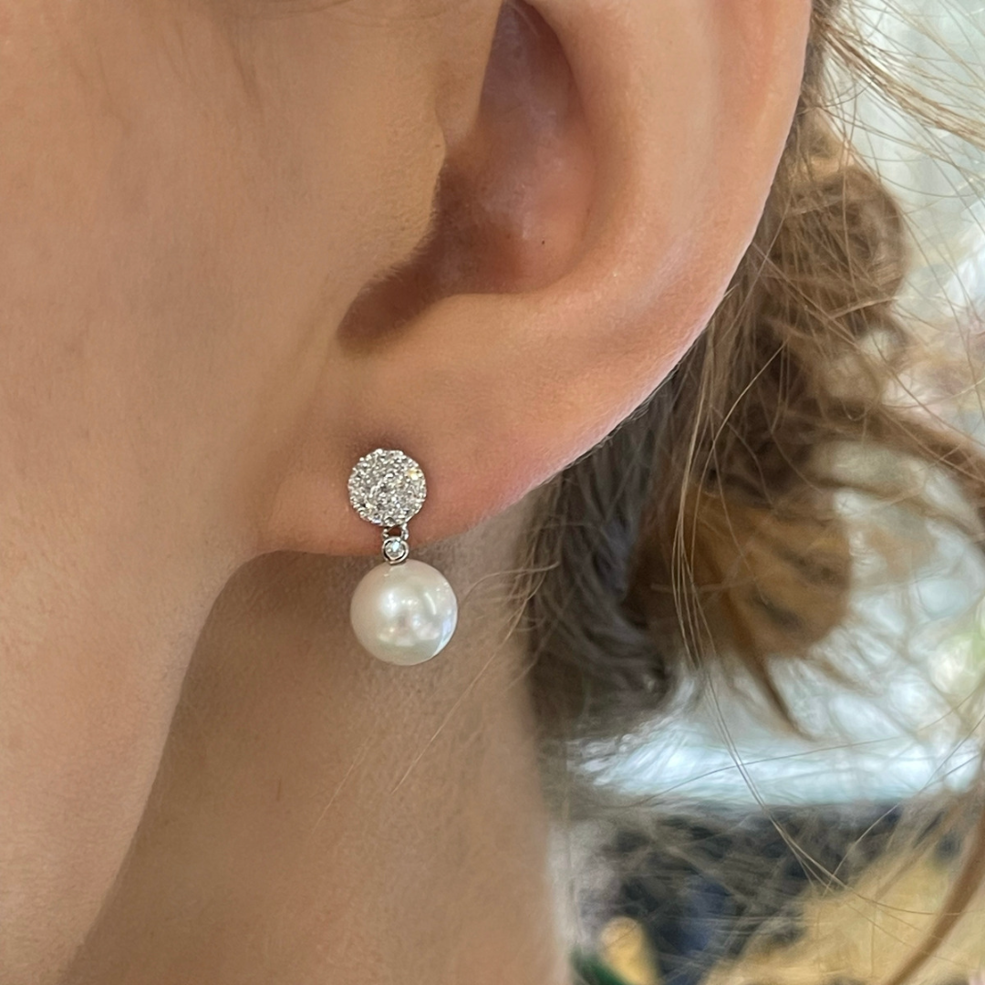 Augusta Pearl & Diamond Dangle Stud Earrings