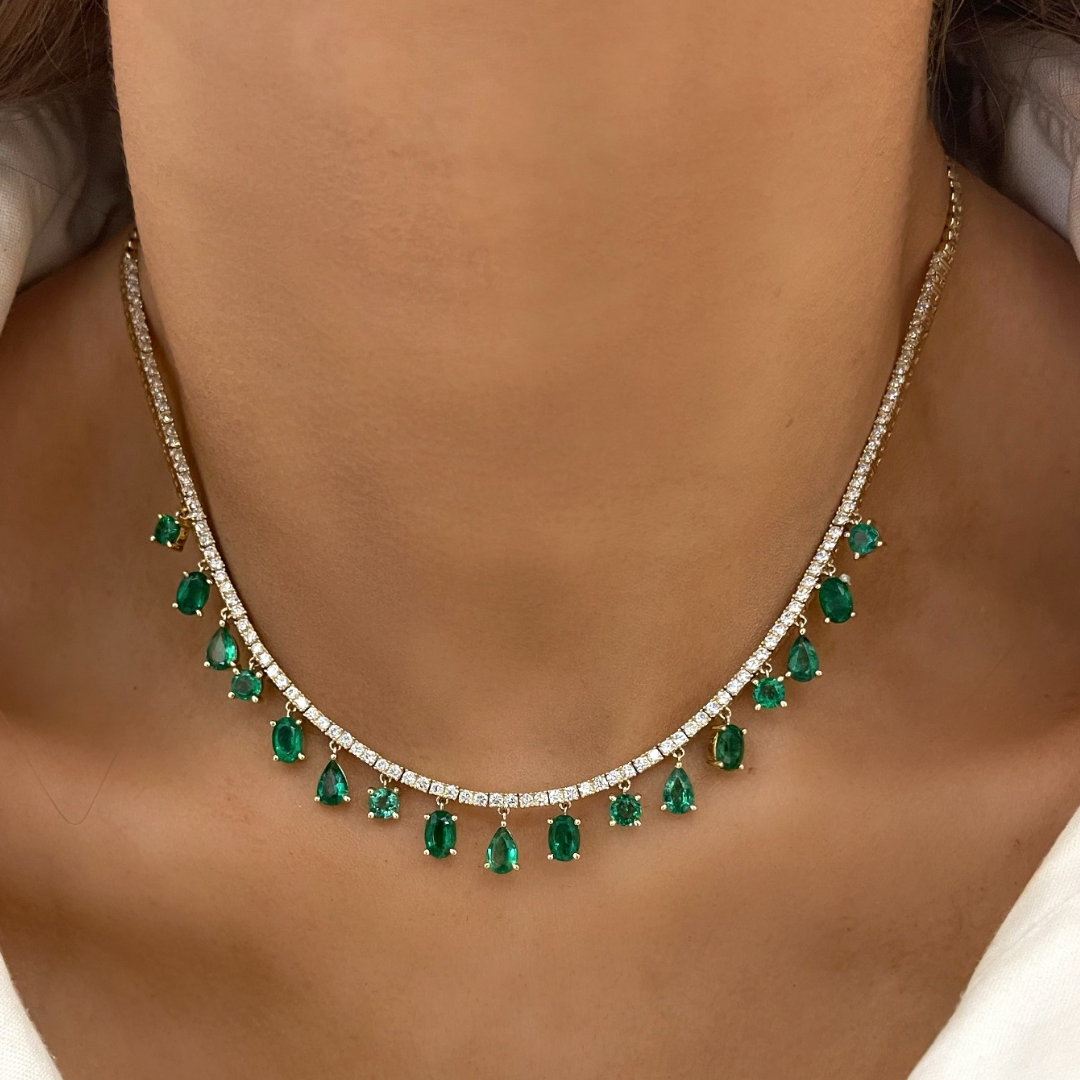 Tennis Chain Fine 925 Sterling Silver Green Emerald Diamond Necklace 1 –  MIAMISILVER