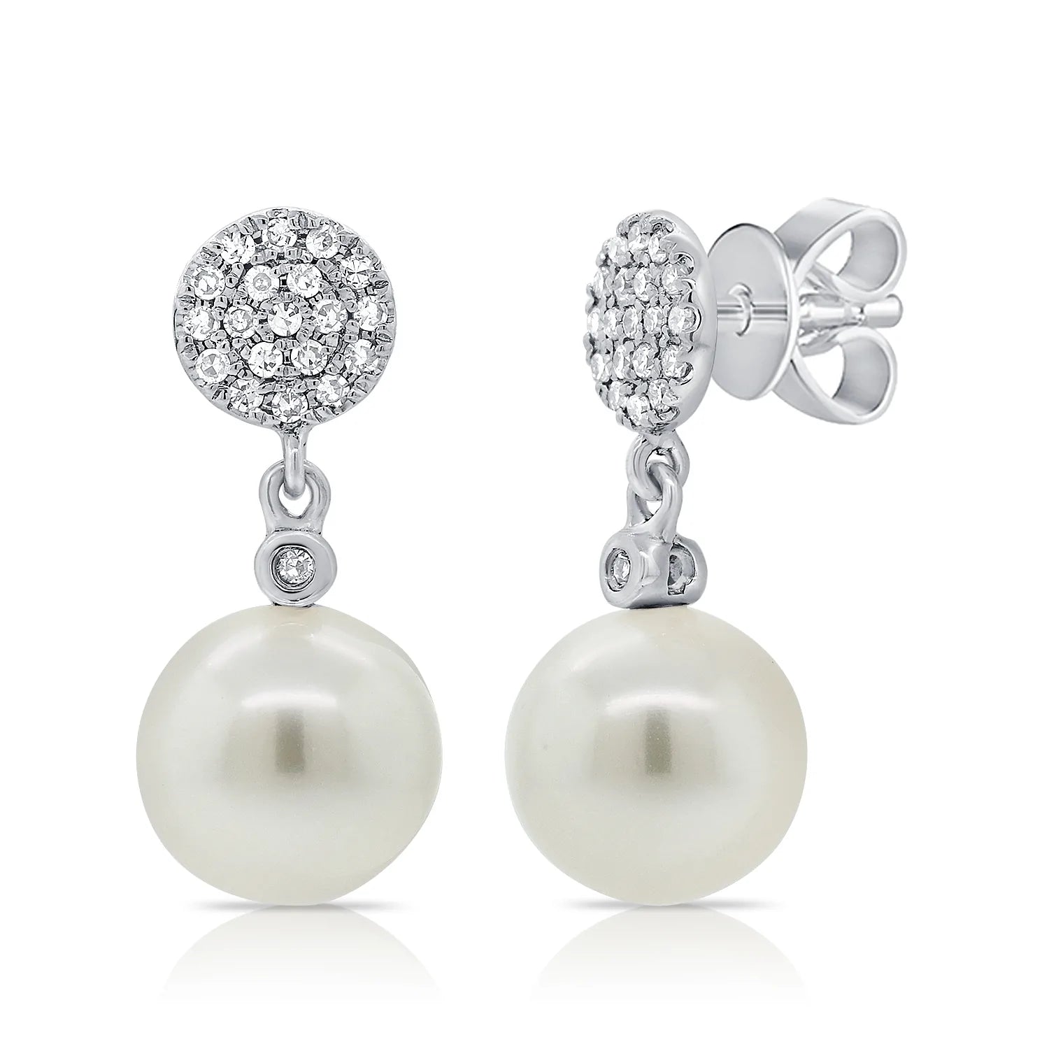 18ct White Gold Diamond & South Sea Pearl Drop Earrings