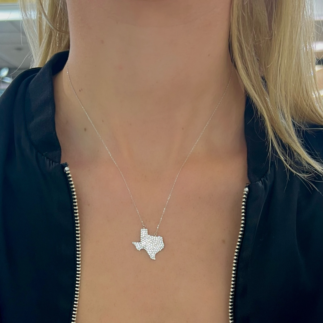 "Deep In The Heart" Pave Diamond Texas Necklace
