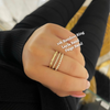 14k Yellow Gold Bamboo Stacking Ring paired with the Layla Dainty Diamond Band in YG and the Paige Subtly Scalloped Diamond Band in YG