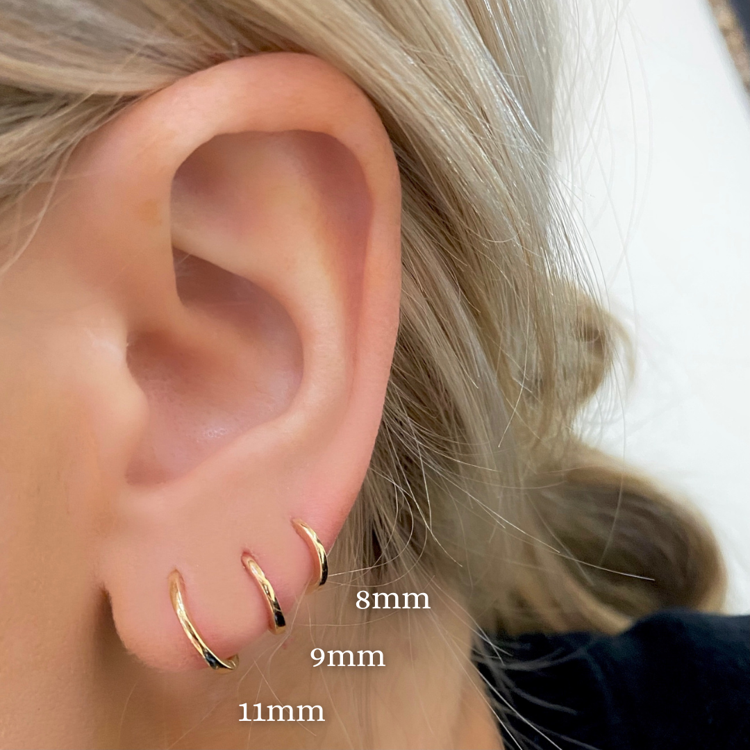 14k Gold Huggie Earrings wwmm + 9mm + 8mm