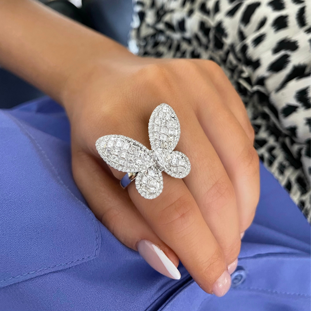 Aurelia Asscher Cut Diamond Butterfly Cocktail Ring