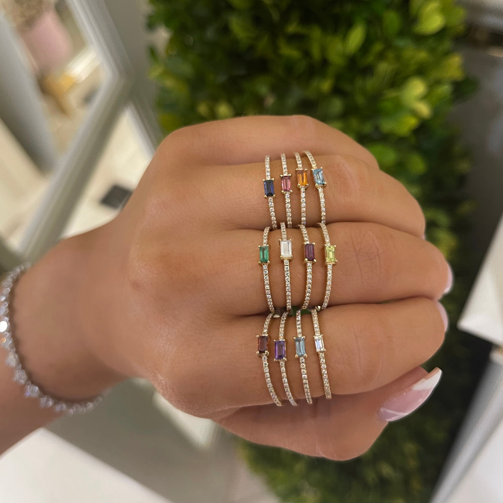 Baguette Birthstone and Diamond Stacking Band Ring RW Fine Jewelry