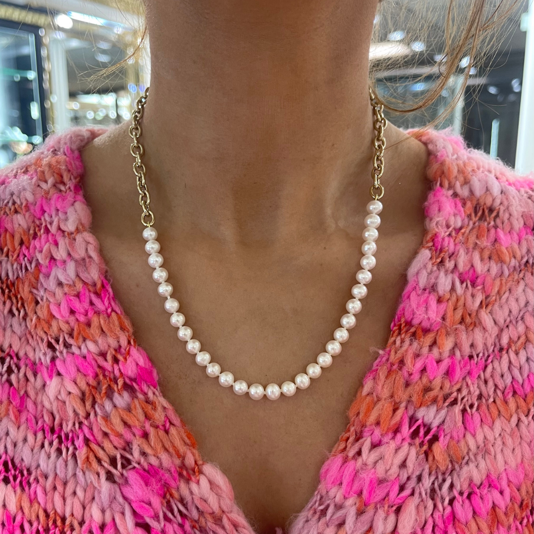Betty Gold Link and Cultured Pearl Necklace