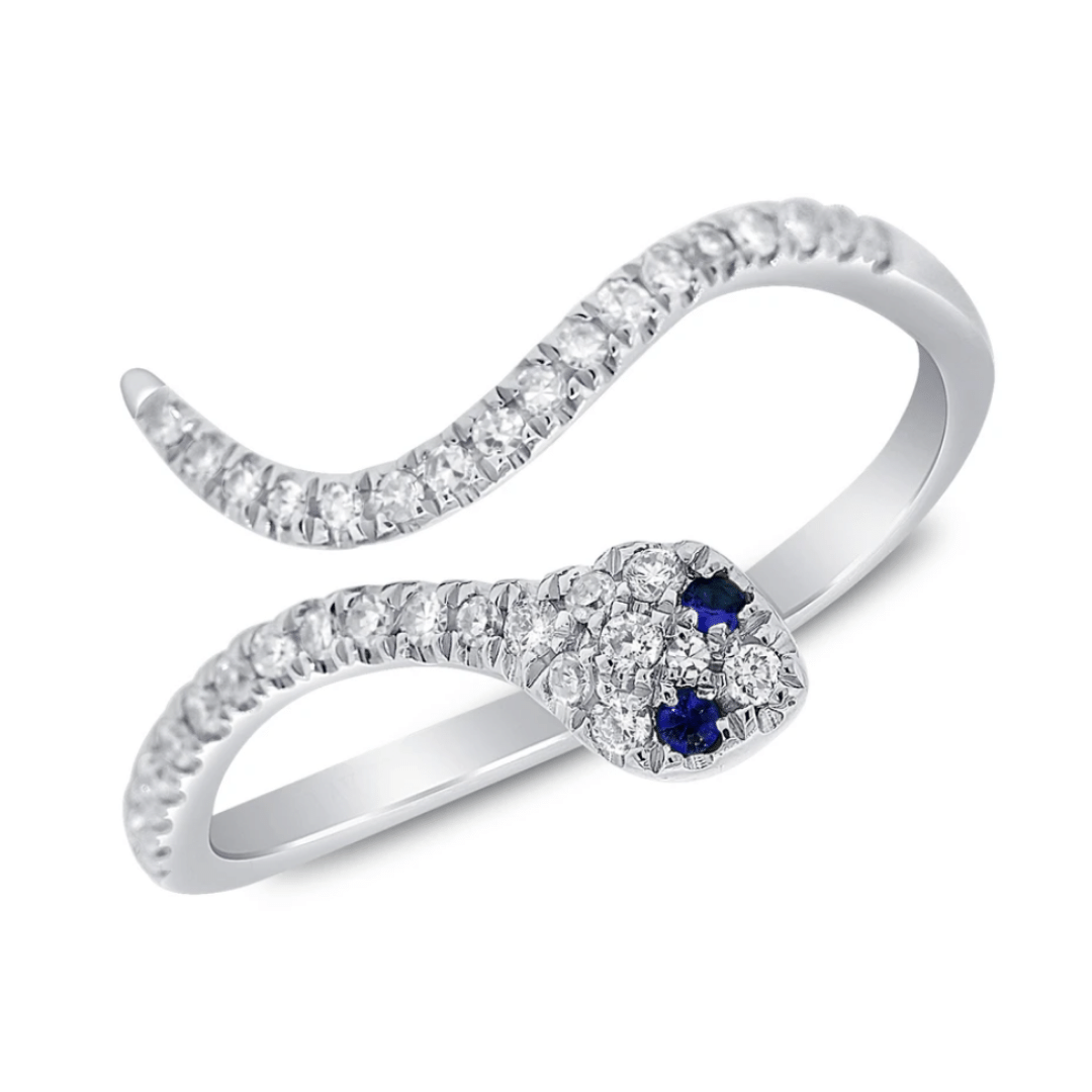 Medusa Blue Sapphire and Diamond Snake Crossover Ring