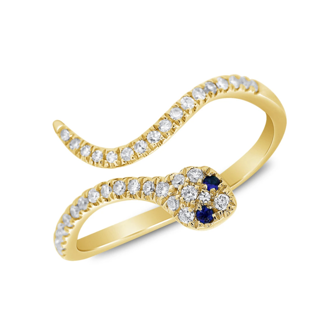 Medusa Blue Sapphire and Diamond Snake Crossover Ring