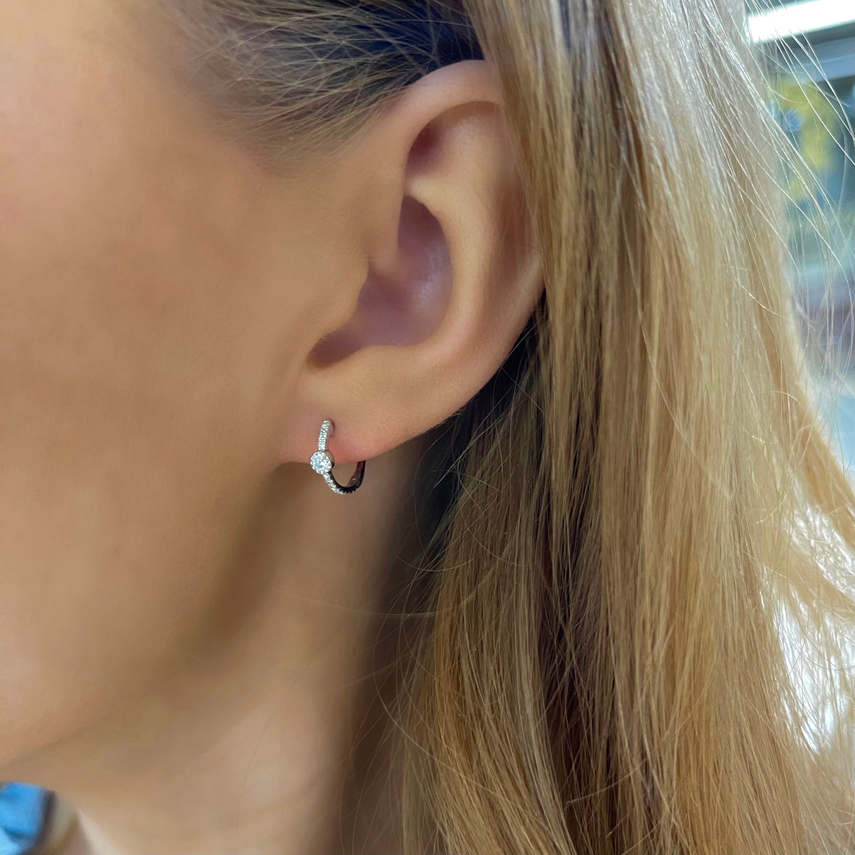 Brandi Bezel Diamond Huggie Earrings Side View