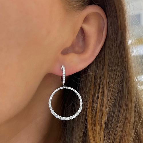 Circle Diamond Dangle Huggie Earrings