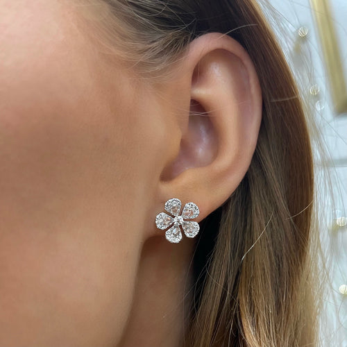 Cleo Diamond Flower Stud Earrings on model