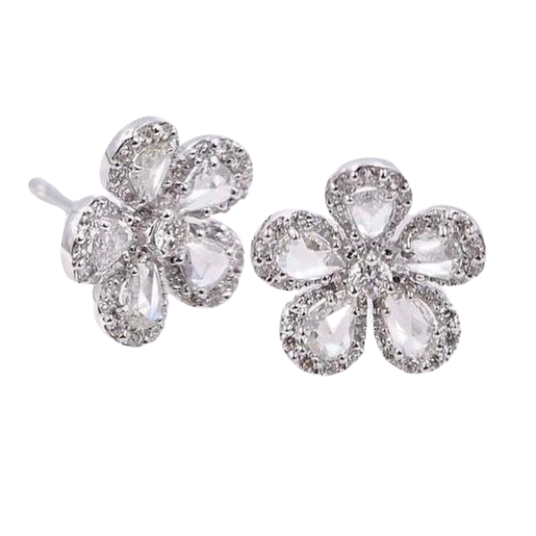 Cleo Diamond Flower Stud Earrings Front