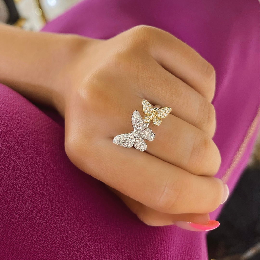 Margeurite Double Butterfly Pave Diamond Ring