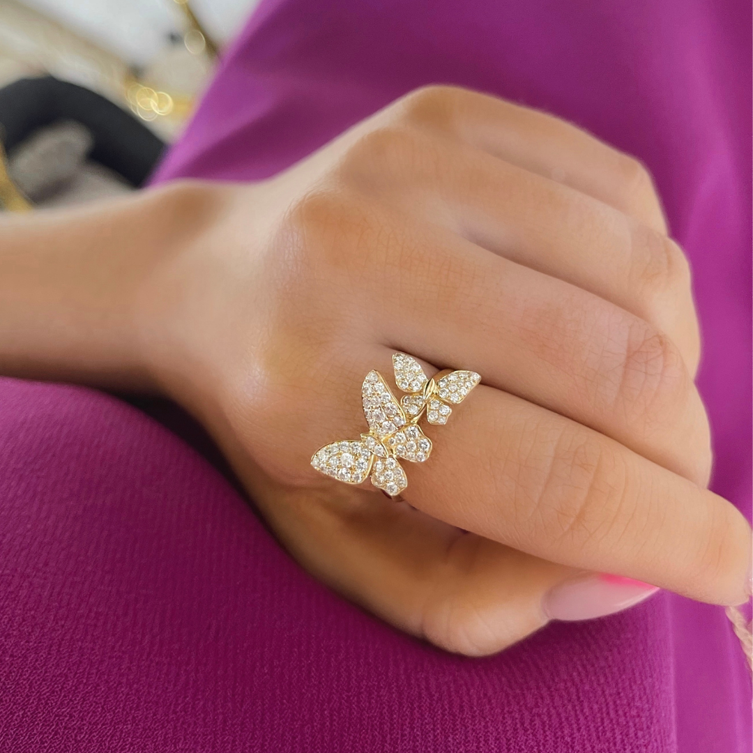 Margeurite Double Butterfly Pave Diamond Ring