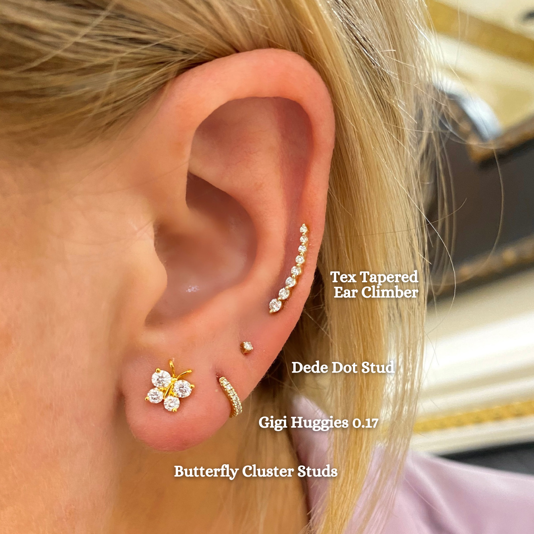 Tex Tapered Ear Climber Diamond Stud Earrings