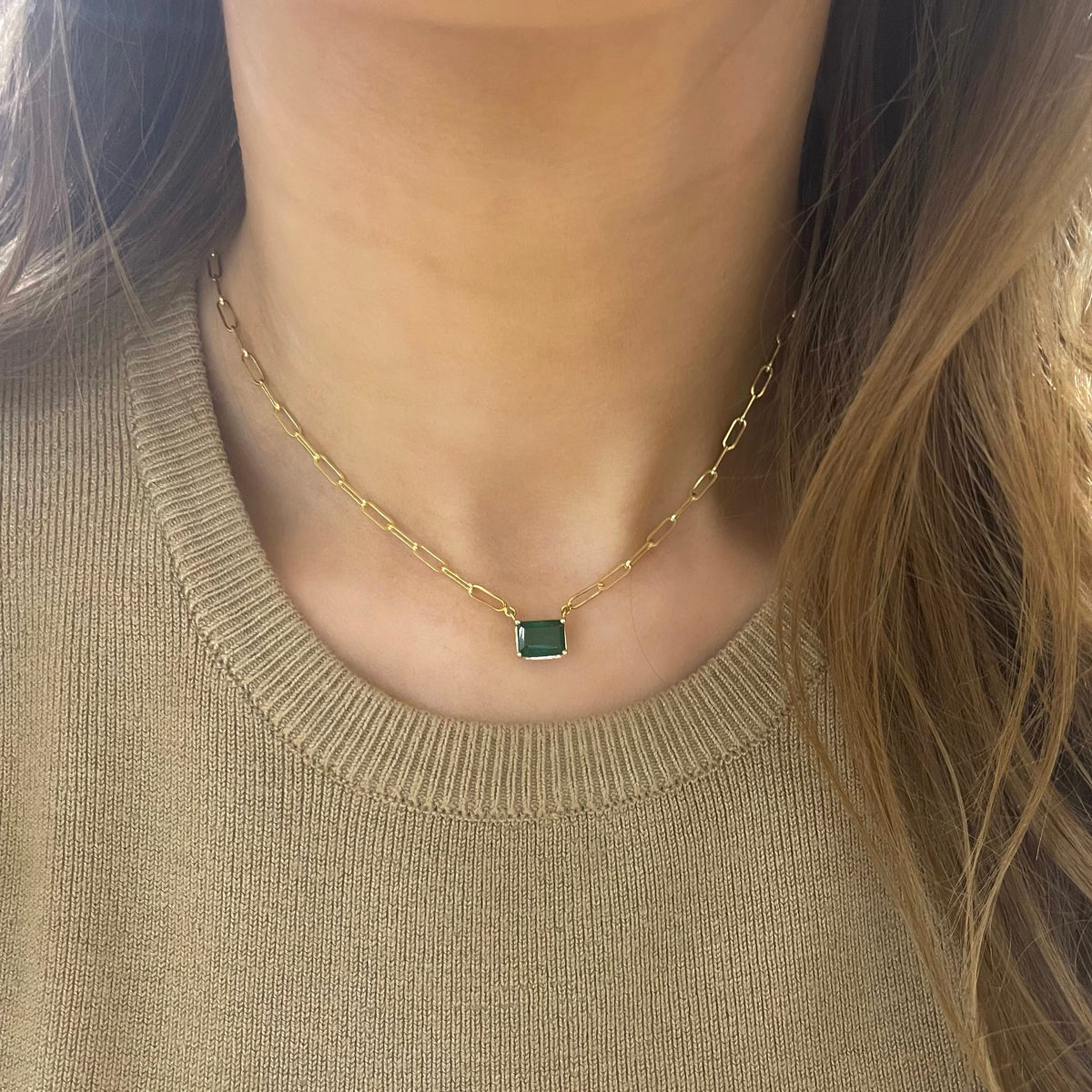 Emerald Link Necklace YG on model