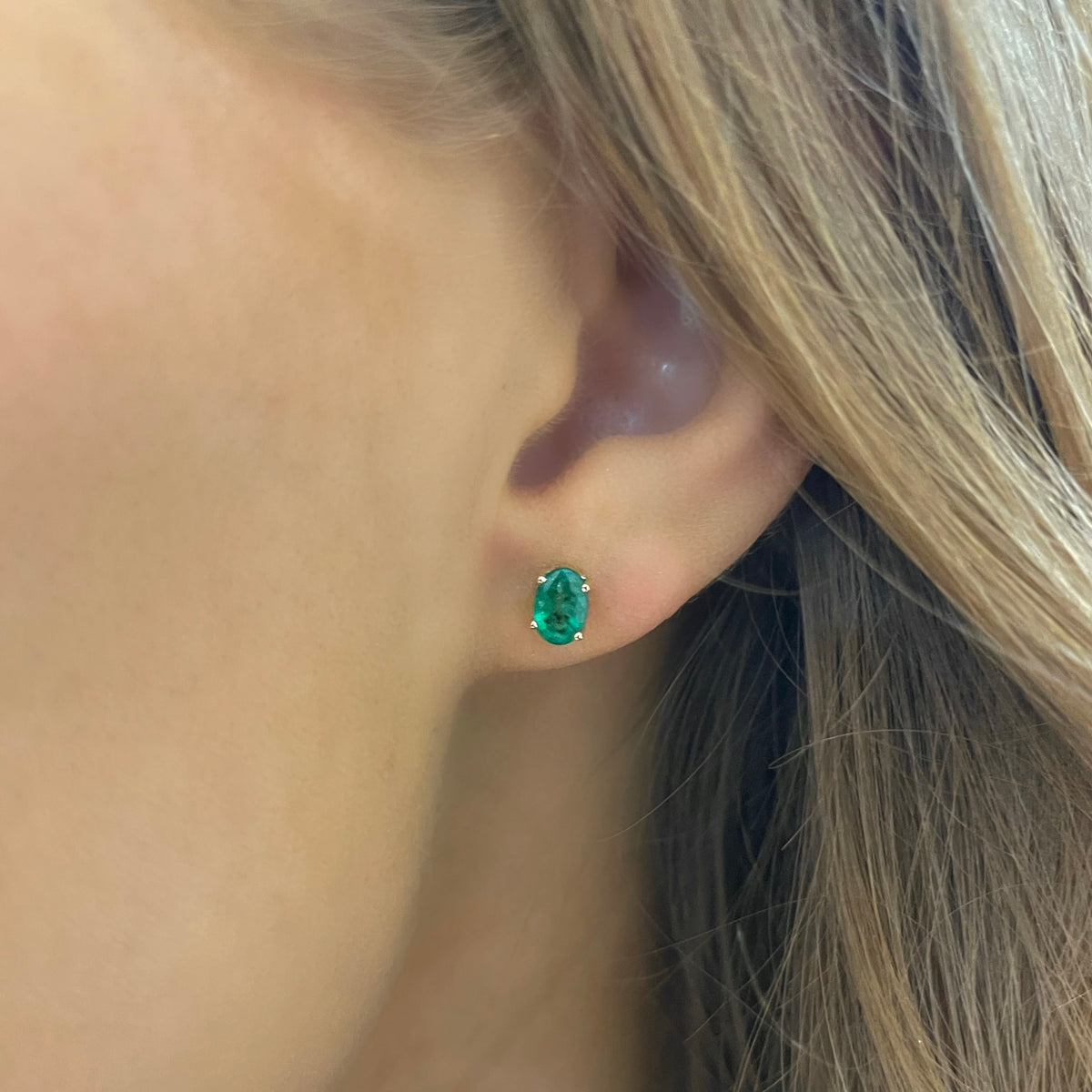 Emerald Oval Stud Earrings