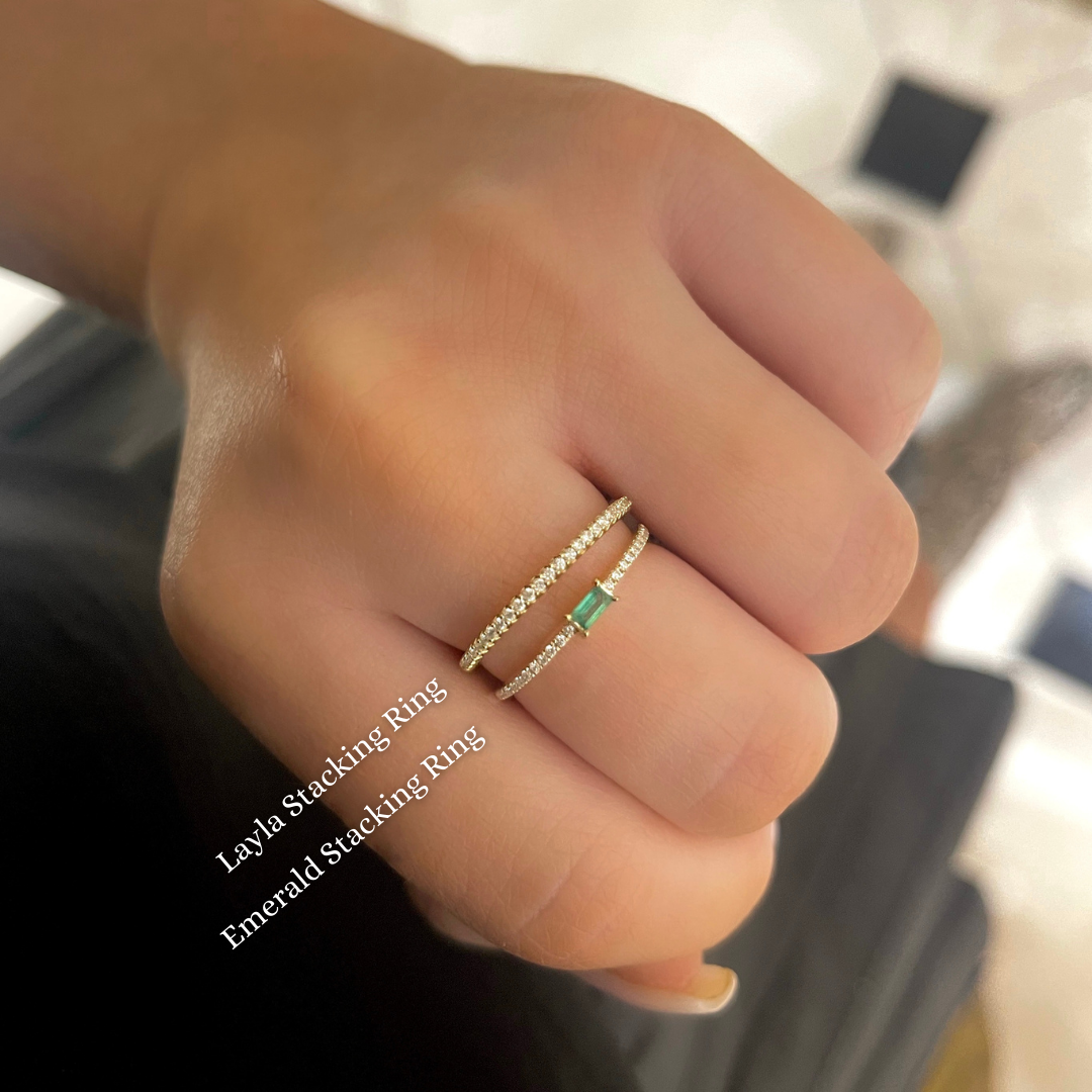 Emerald and Diamond Dainty Stacking Ring