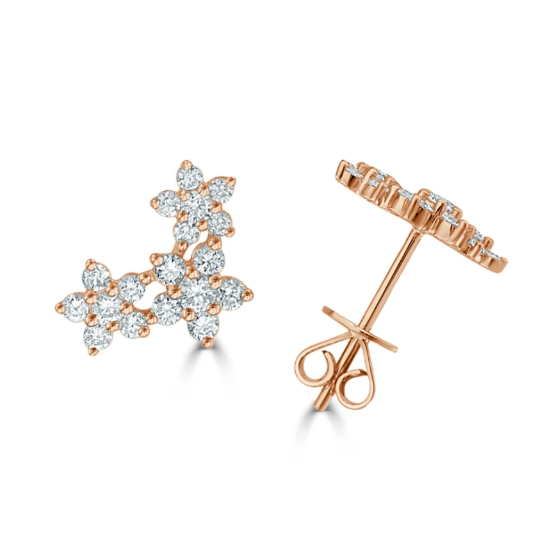 Daisy Diamond Flower Cluster Stud Earrings Rose Gold