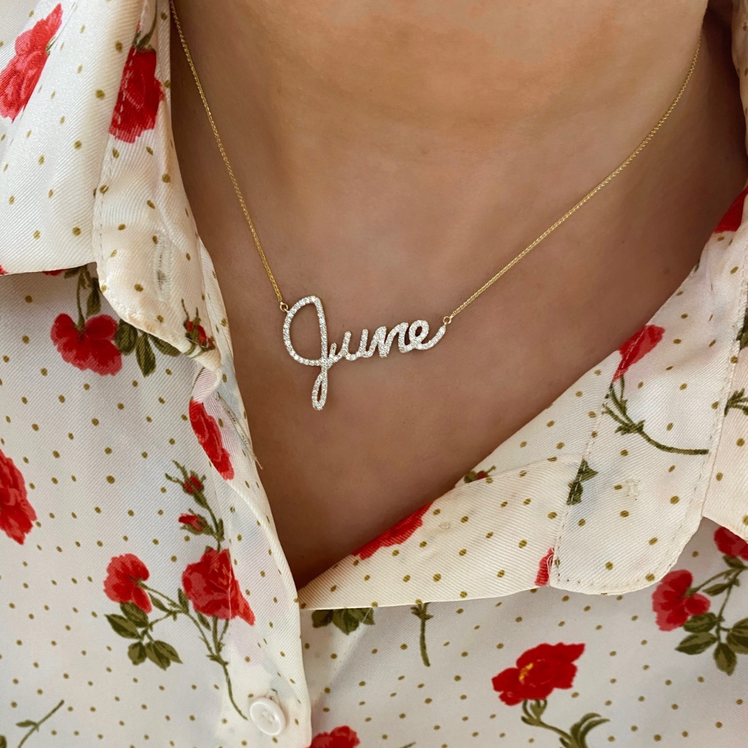 Small diamond name necklace deals