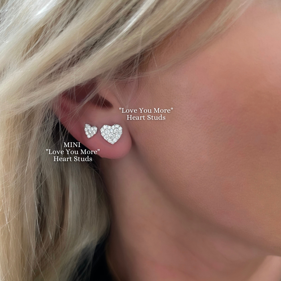 "Love You More" Tiny Diamond Heart Stud Earrings vs the mini size