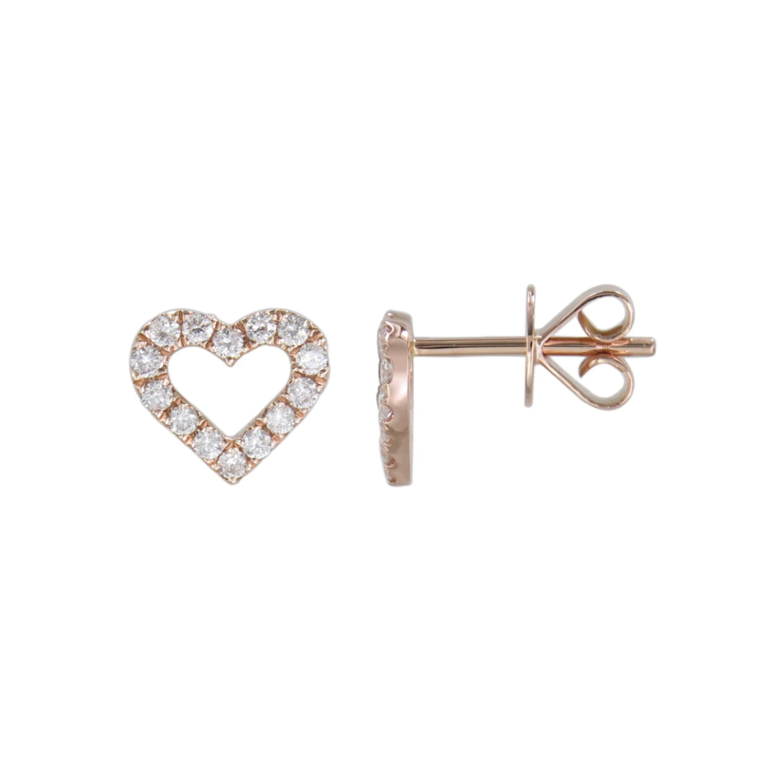 Large Open Heart Diamond Stud Earrings