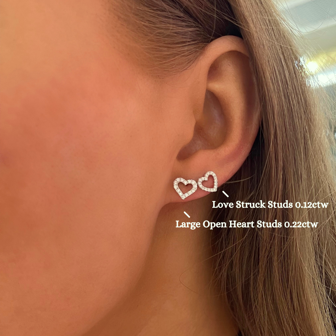Large Open Heart Diamond Stud Earrings