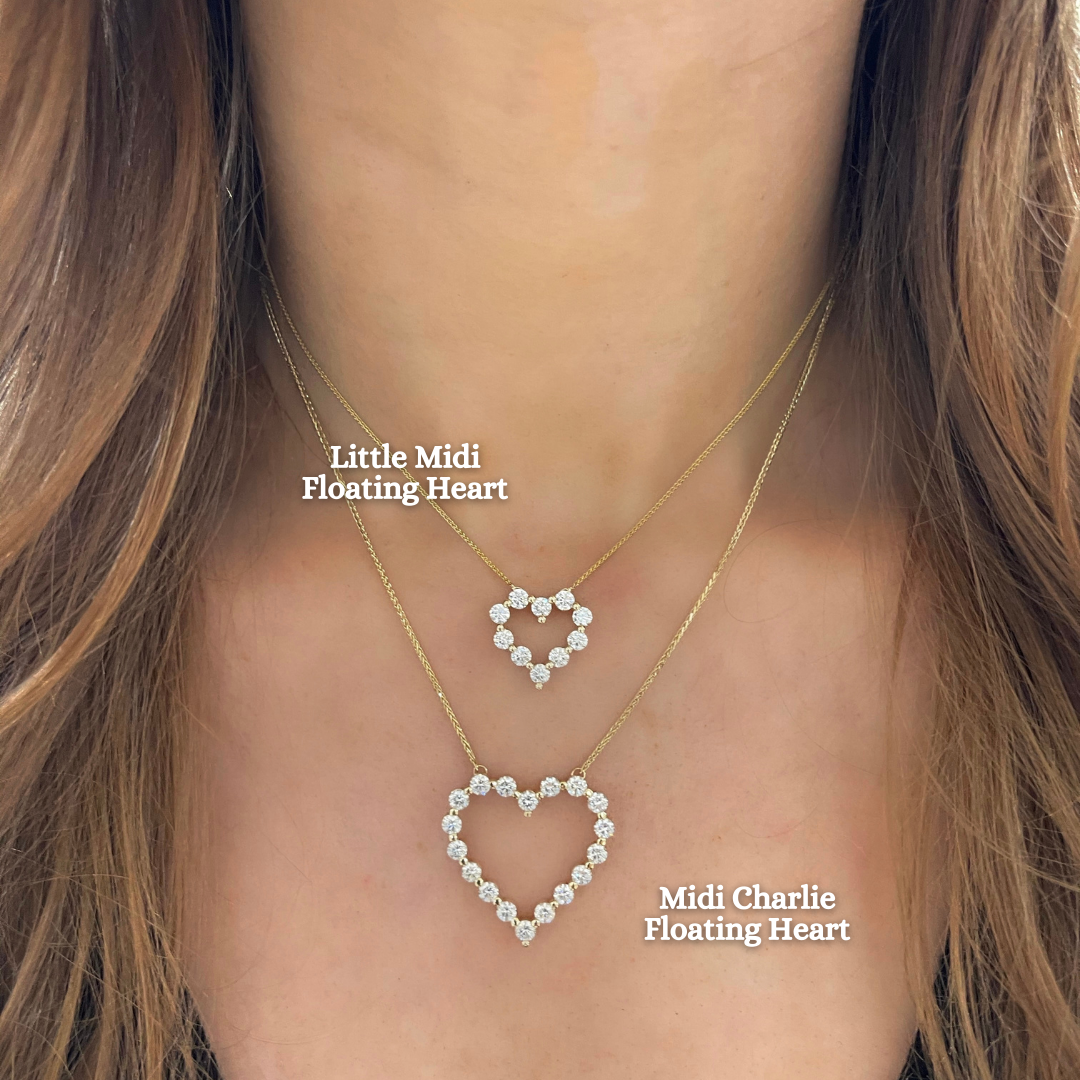 Midi Charlie Floating Diamond Heart Necklace 2.16 CTW | RW Fine Jewelry 14K White Gold / Laboratory Grown Diamonds / 18 Inches with Jump Rings at 16
