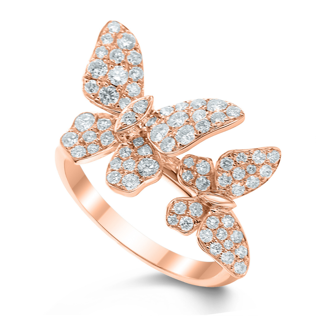 14K Rose Gold Diamond Pave Double Butterfly Bracelet White Gold