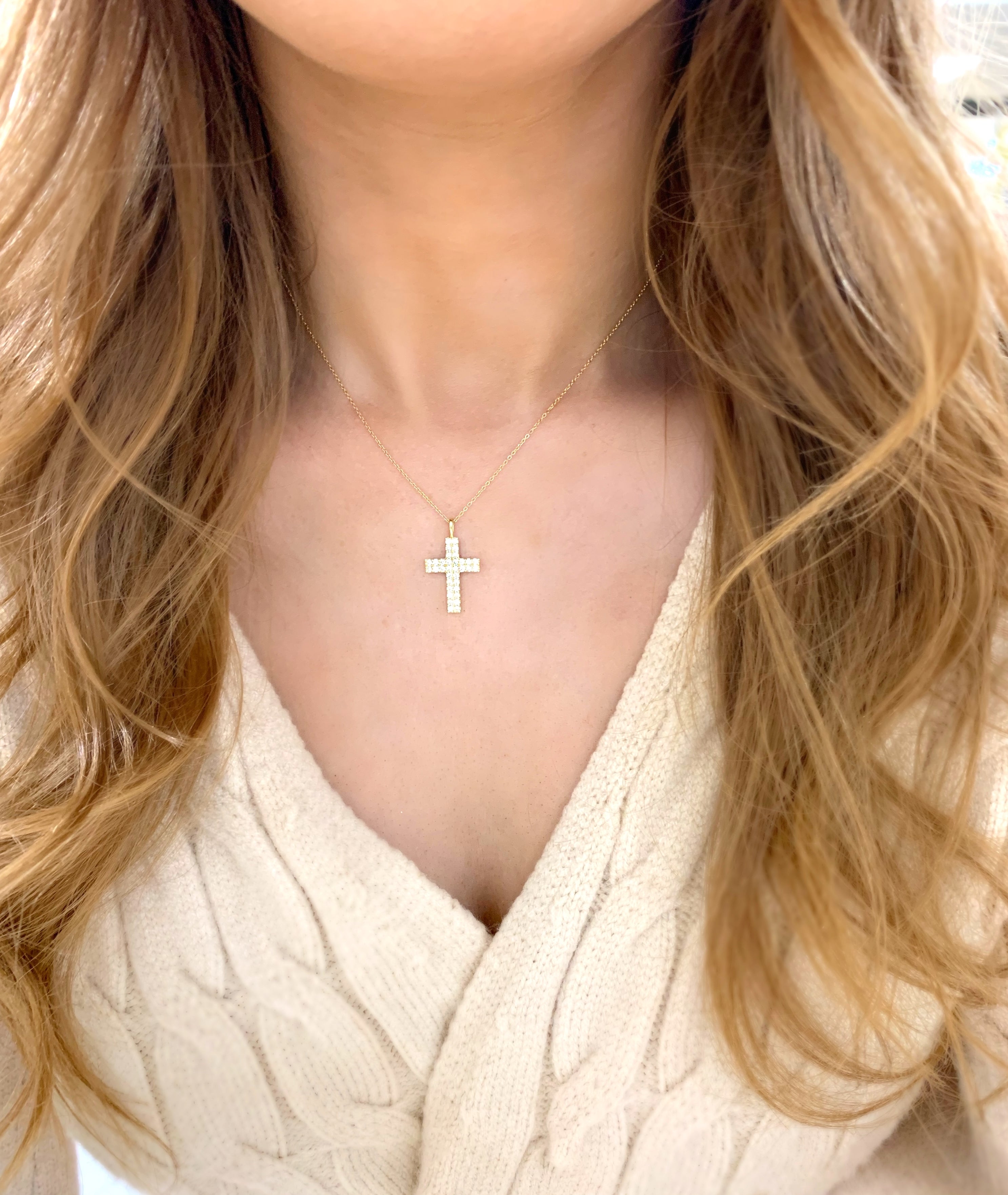 Thin diamond sale cross necklace