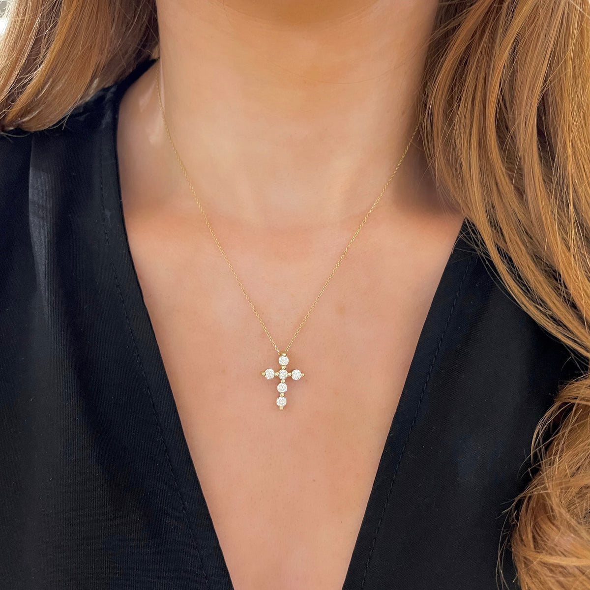 Midi Charlie Cloud® Floating Diamond Cross Necklace 0.72 ctw