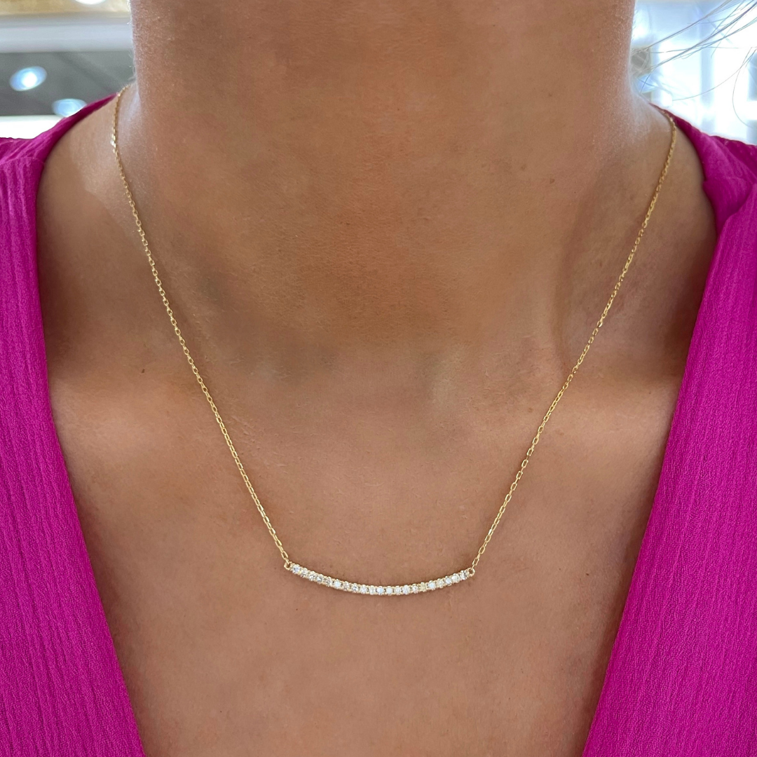 Mila Dainty Curved Diamond Bar Necklace