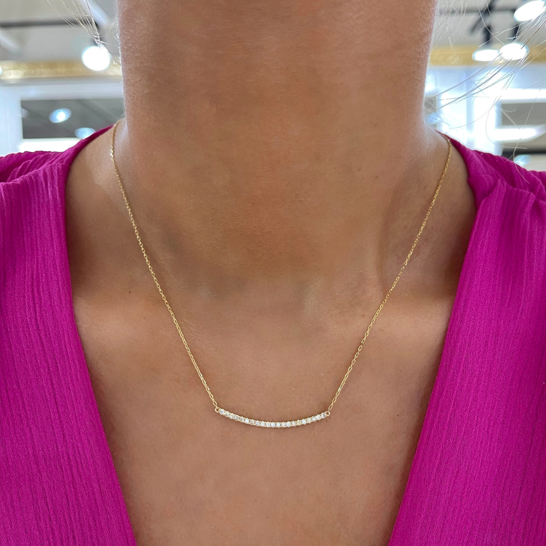 Mila Dainty Curved Diamond Bar Necklace