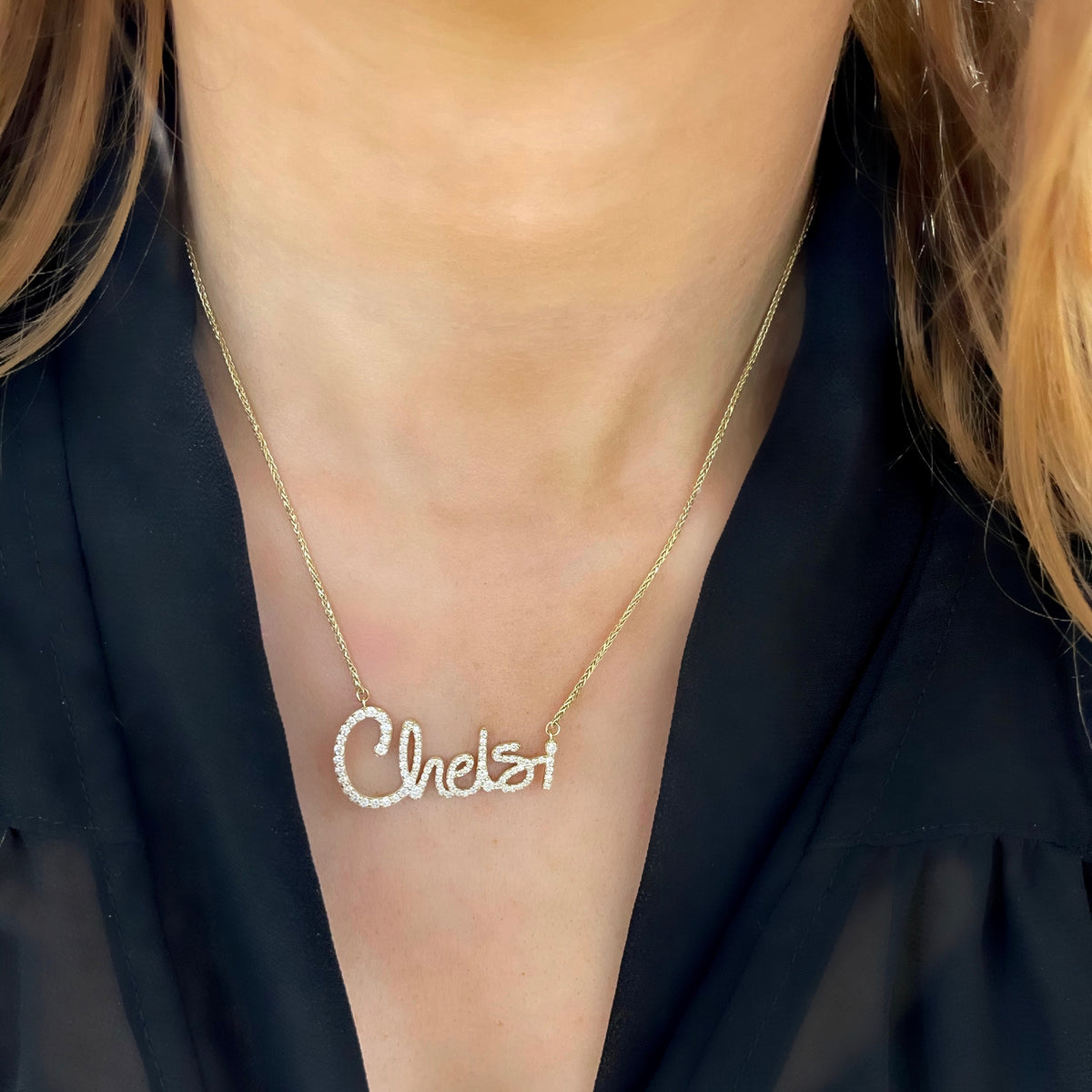 Custom Handwritten Diamond Name Necklace "Chelsi"
