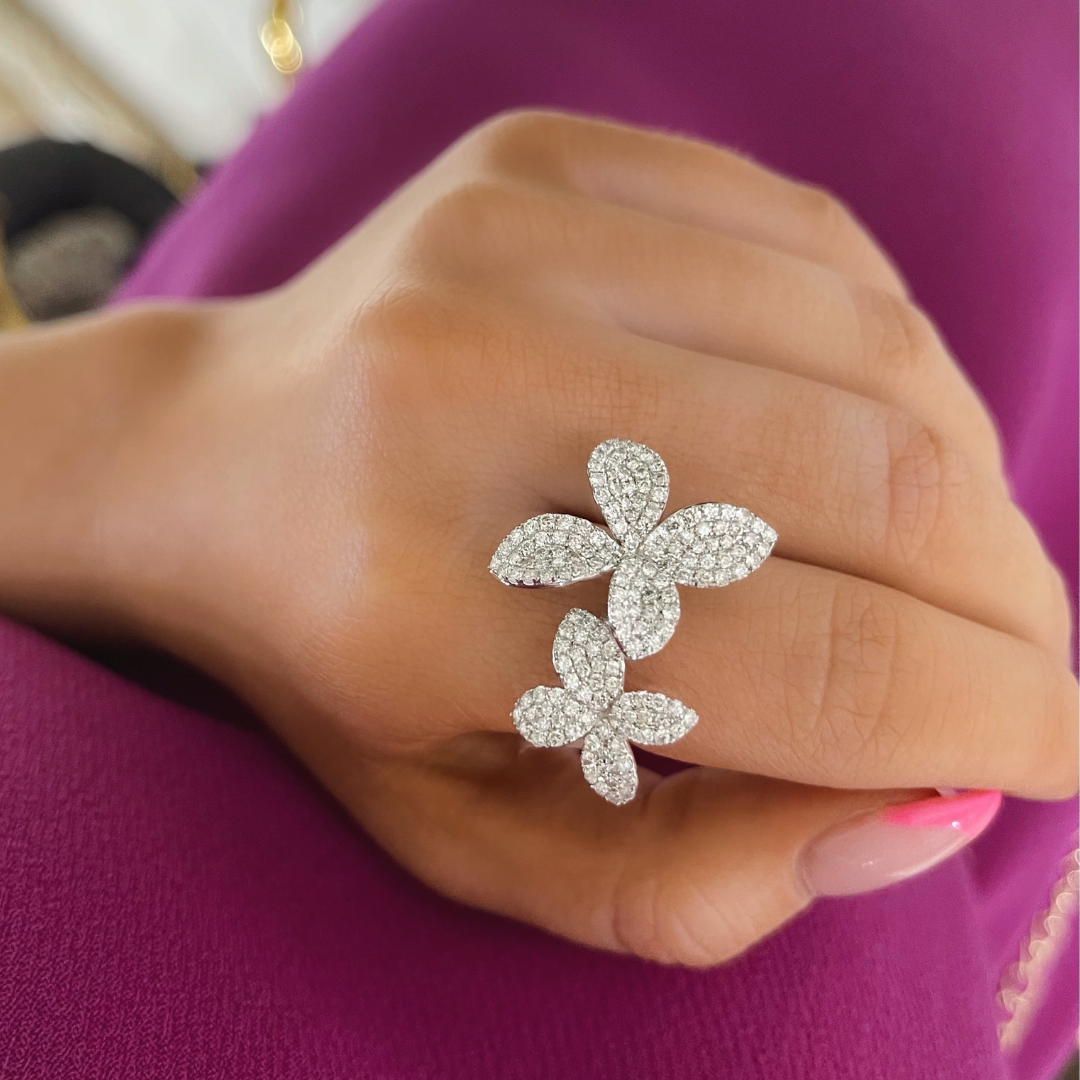 Pave flower online ring