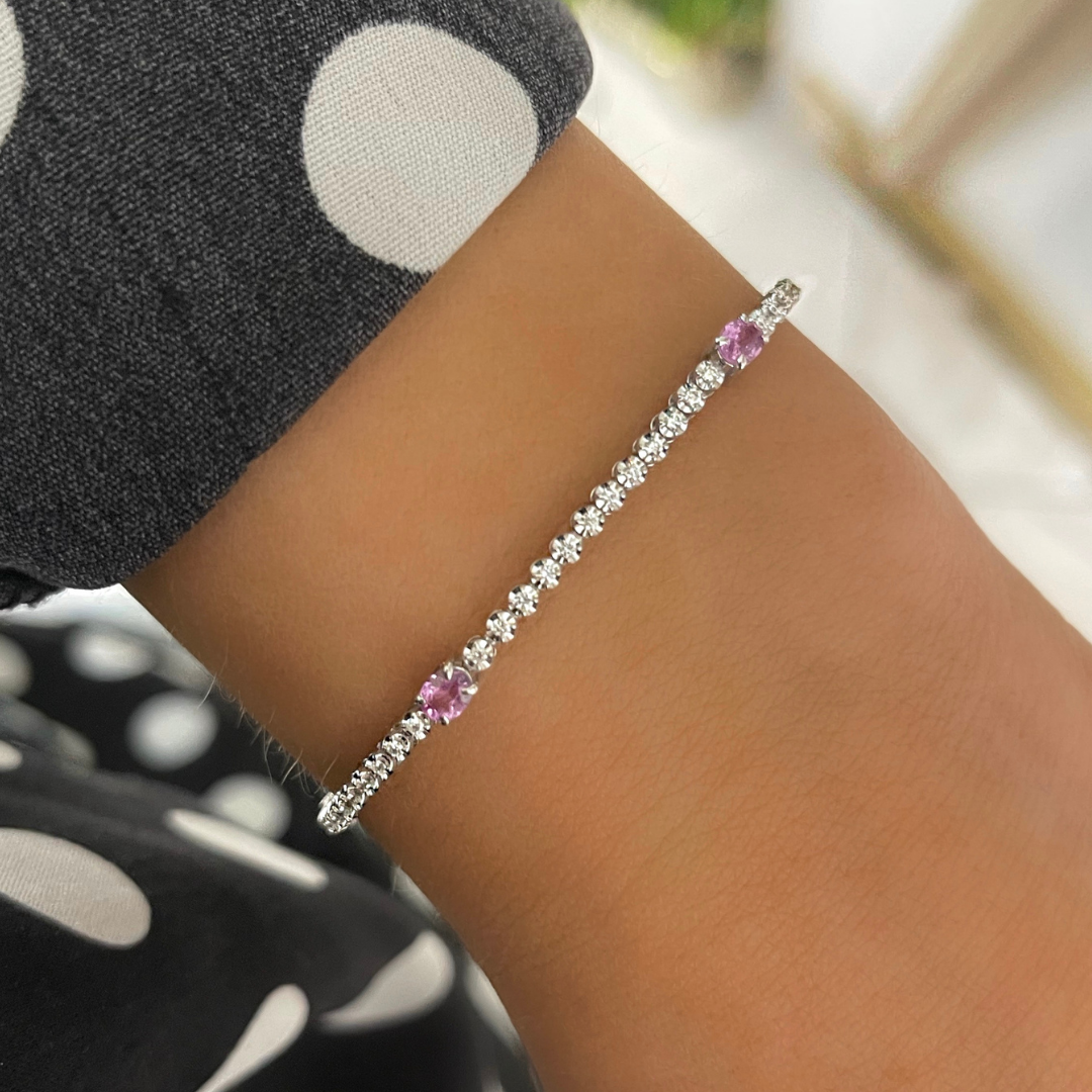 Pink Sapphire & Diamond Tennis Bracelet