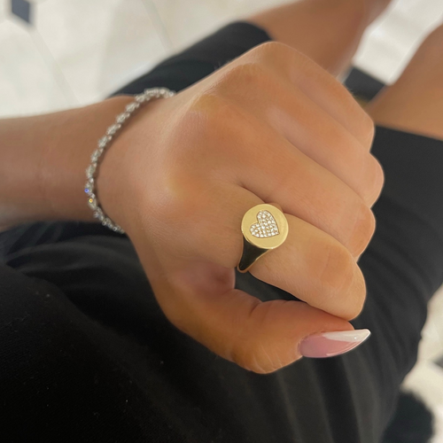 Polly 14k Gold & Diamond Heart Signet Ring