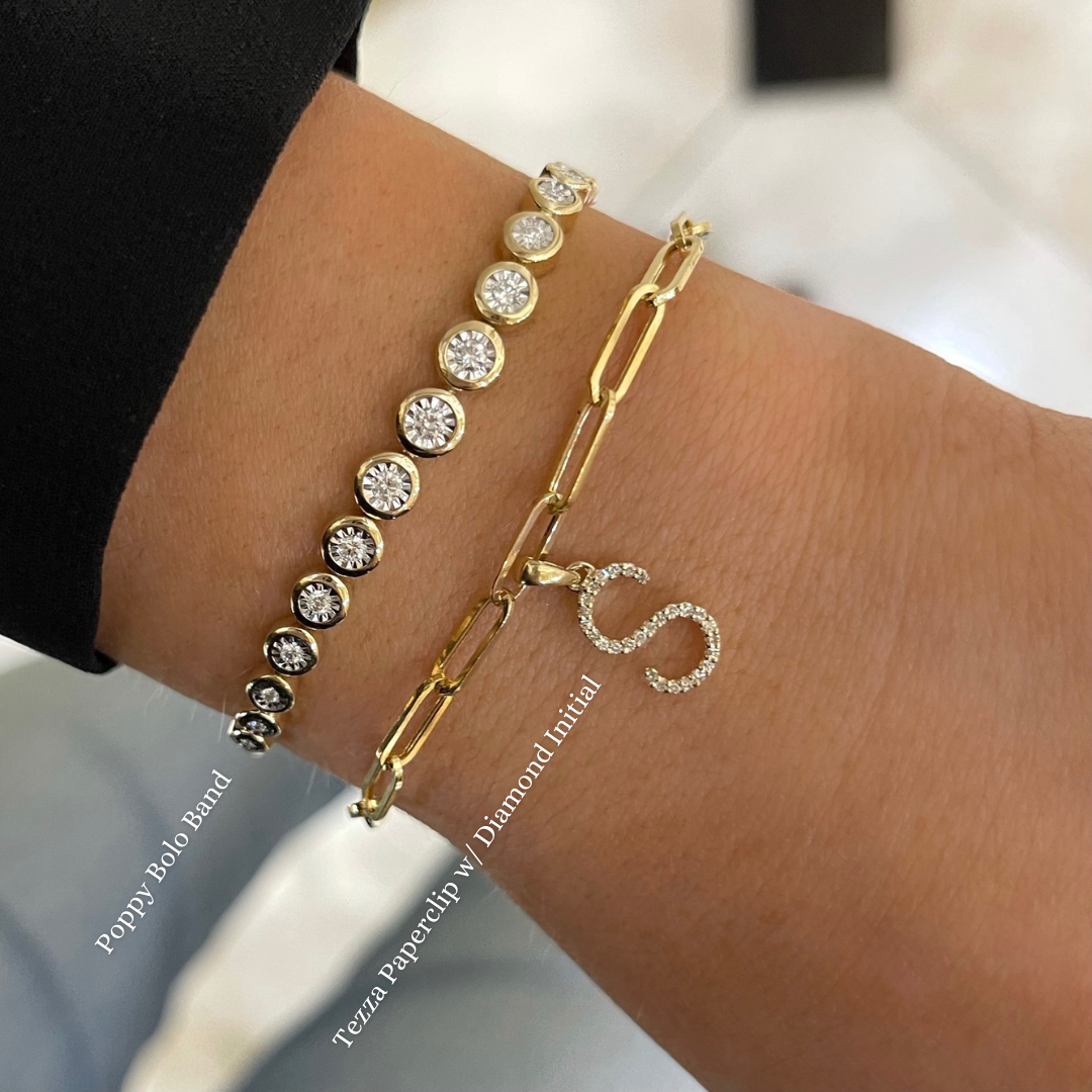 Tezza Paperclip Chain Bracelet w/ Diamond Initial Charm