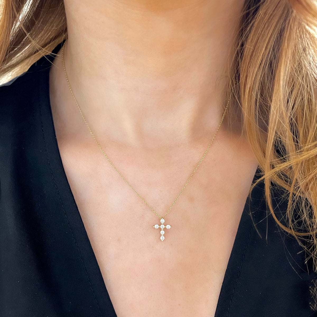 Posie Charlie Cloud® Floating Diamond Cross Necklace 0.21 ctw