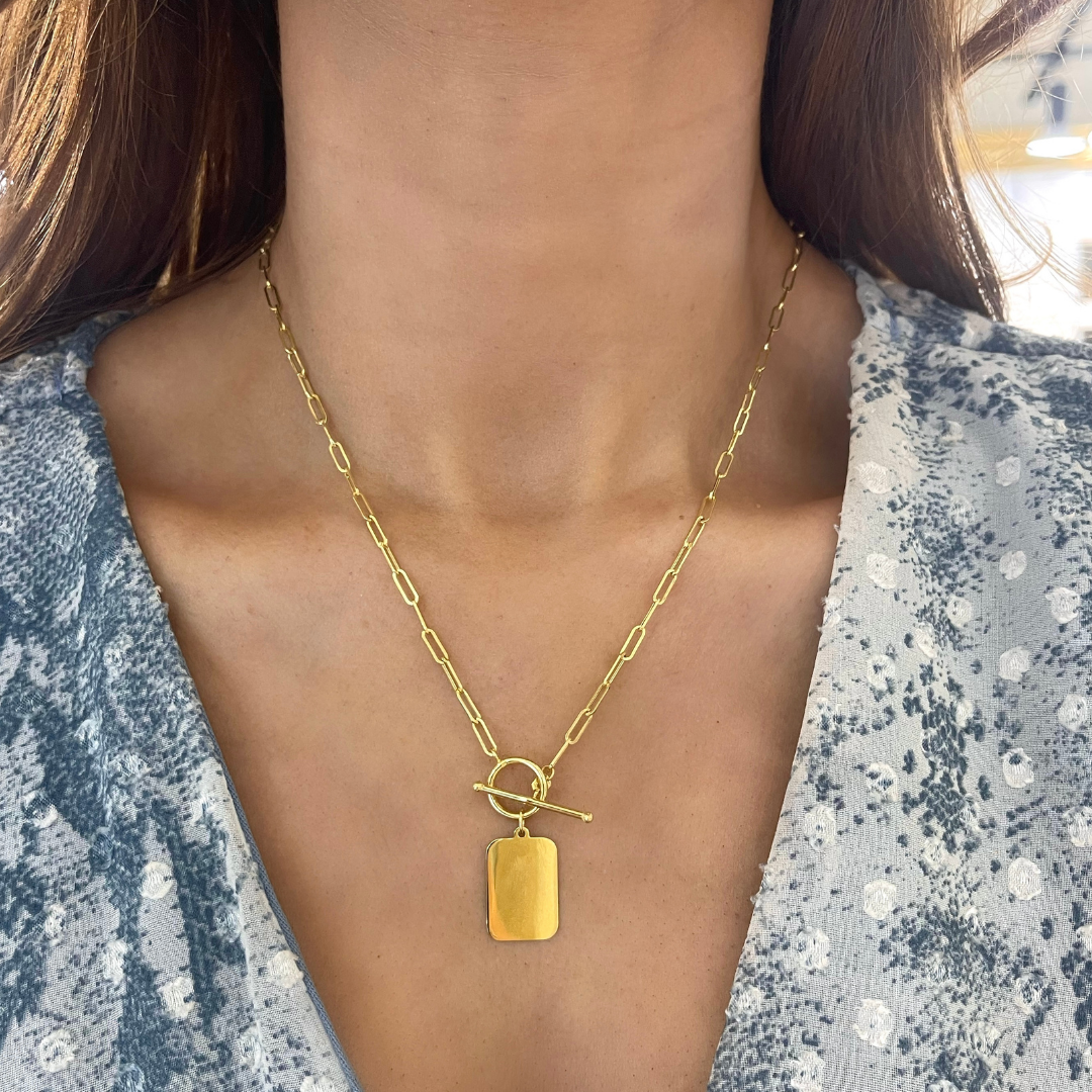 14k Paperclip Tag Toggle Necklace