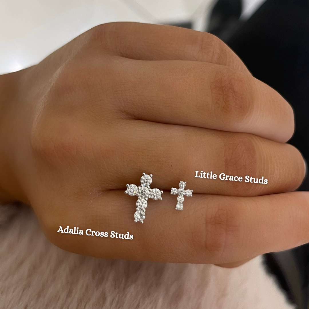 Adalia Diamond Cross Stud Earrings 18K Yellow Gold