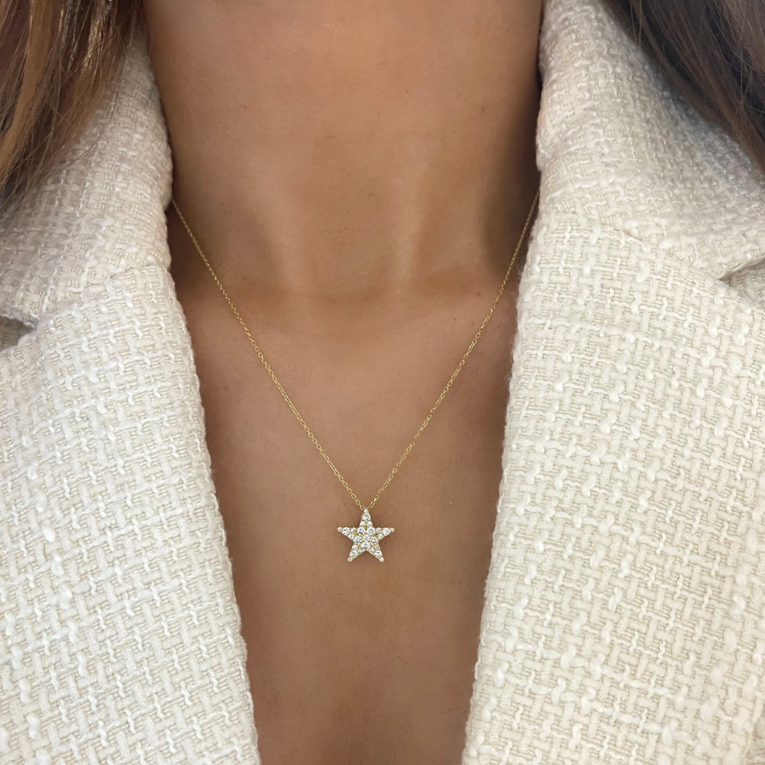 9ct White Gold Brilliant Cut Diamond 0.44ct Pave Star Necklace