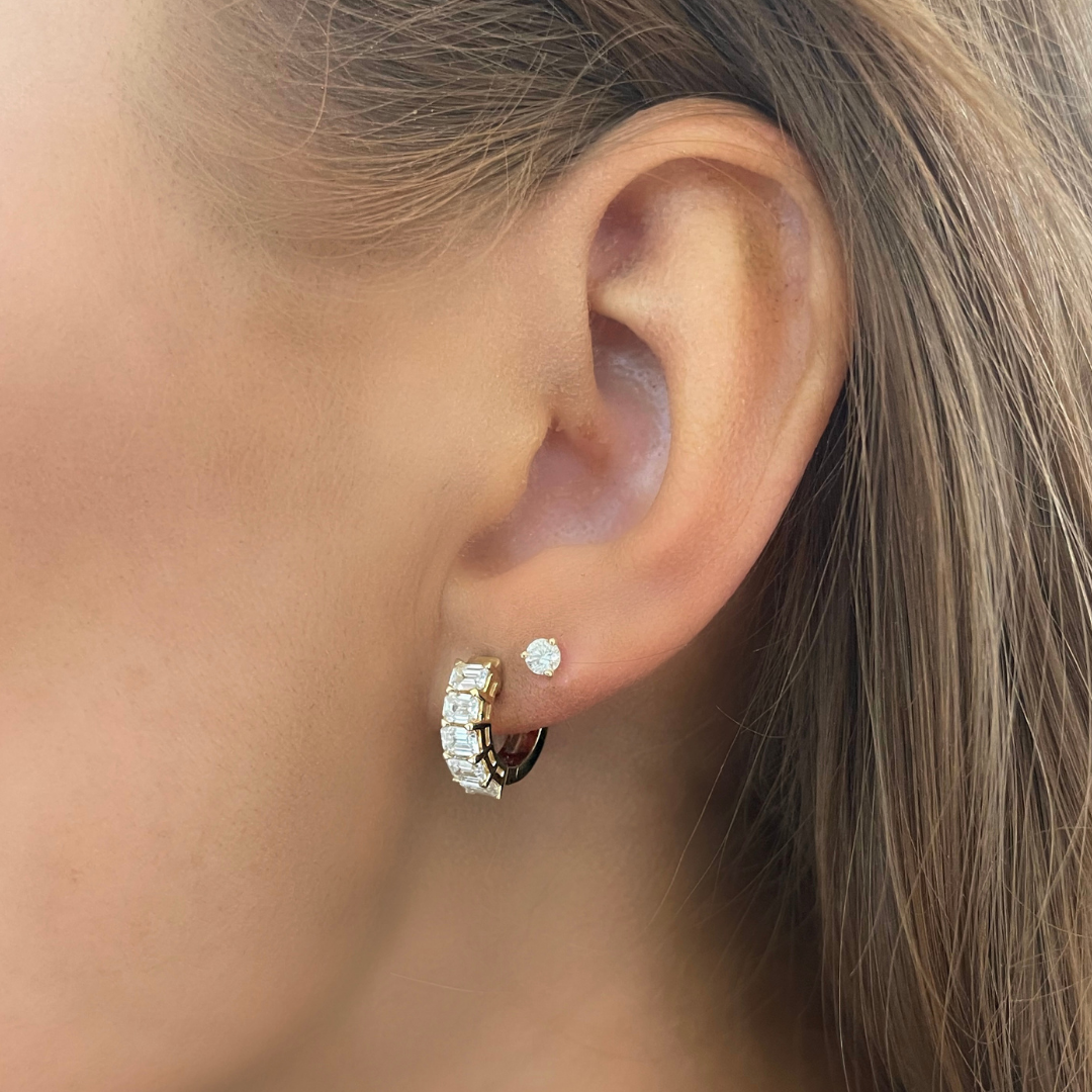 Easton Emerald Cut Diamond Huggie Earrings 10mm